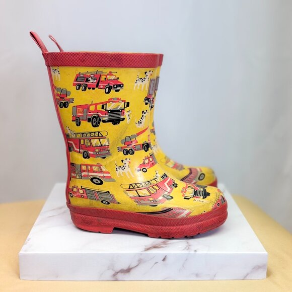 Hatley Kids Rain Boots Fireman Theme Yellow Rubber Boots Fire Engine Dalmatian - Picture 4 of 9